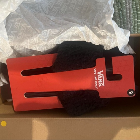 Vans Black Fuzzy Strap Slides - Picture 2 of 5